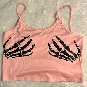 Pink Skeleton Hand Print Crop Top